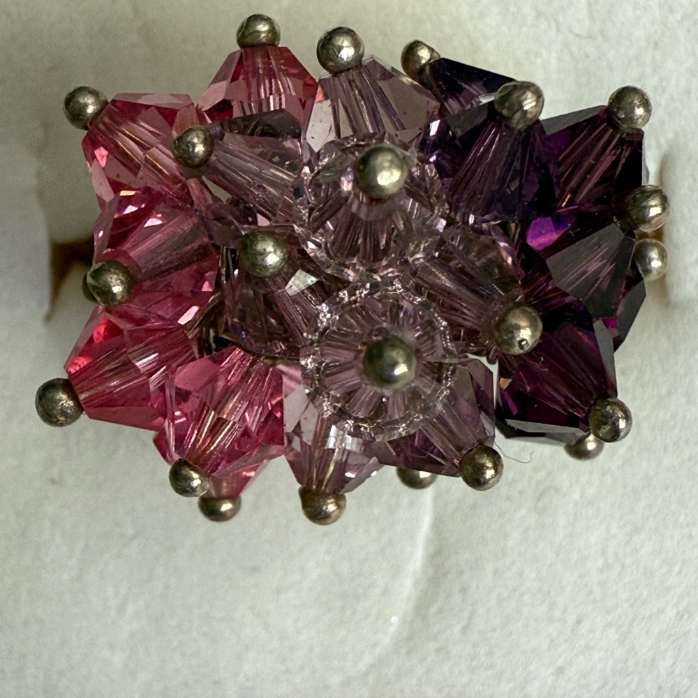 Vibrant Cha Cha Cluster Sterling Silver Pink , Lavender and Purple Crystal Ring - Picture 2 of 13